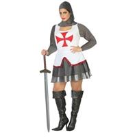 Middeleeuwse ridder verkleed kostuum/jurk wit/rood voor dames