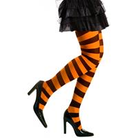 Heksen verkleedaccessoires panty zwart/oranje voor dames
