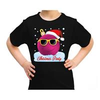 Bellatio Fout kerst shirt coole kerstbal Christmas party zwart voor kids