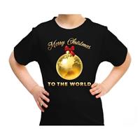 Bellatio Fout kerst shirt Merry Christmas to the world zwart kinderen (104-110) Zwart