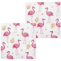 Servetten Flamingo goud wit roze 12 stuks