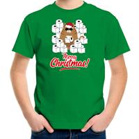 Bellatio Fout Kerst t-shirt / outfit met hamsterende kat Merry Christmas groen voor kinderen