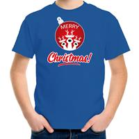 Bellatio Rendier Kerstbal shirt / Kerst t-shirt Merry Christmas blauw voor kinderen