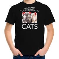 Bellatio Kitten Kerst t-shirt / outfit All i want for Christmas is cats zwart voor kinderen