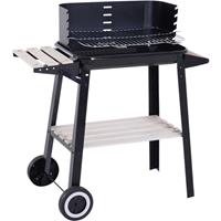 Outsunny grillwagen grillstation vrijstaande barbecue met windscherm 2 x aflegvlak in hoogte verstelbaar
