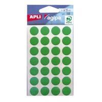 Agipa ronde etiketten in etui diameter 15 mm, groen, 168 stuks, 28 per blad