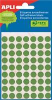 Apli ronde etiketten in etui diameter 10 mm, groen, 315 stuks, 63 per blad (2054)