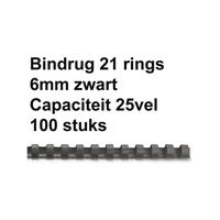 FELLOWES Bindrug  6mm 21rings A4 zwart 100stuks