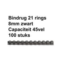 FELLOWES Bindrug  8mm 21rings A4 zwart 100stuks