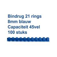 GBC Bindrug  8mm 21rings A4 blauw 100stuks