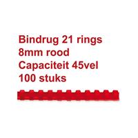 GBC Bindrug  8mm 21rings A4 rood 100stuks