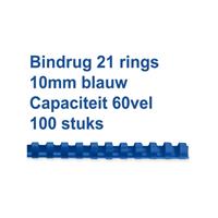 GBC Bindrug  10mm 21rings A4 blauw 100stuks
