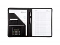 Juscha schrijfmap Alassio Mares A4 kunstleer zwart notablok rekenmachine 33x26x2,5cm