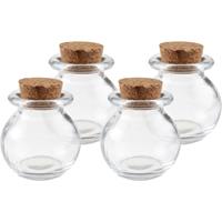 4x Mini glazen ronde flesjes/potjes 5,5 x 6 cm met kurk dop -