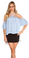 cosmodacollection Sexy neck & coldshoulder top with lace Blue