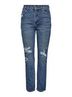 Only Onlemily Life Hw Destroyed Straight Fit Jeans Dames Blauw