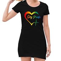 Bellatio Decorations Gaypride kloppend regenboog hart jurkje Zwart