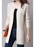 BERRYLOOK Collarless Snap Front Crochet Hollow Out Trench Coats