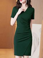 BERRYLOOK V-neck Solid Color Bodycon Dress
