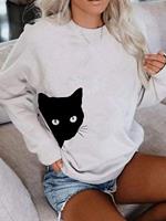 BERRYLOOK Cat Print Long-Sleeved Sweatshirt