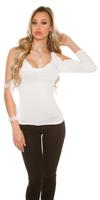 Cosmodacollection Sexy longsleeve with open sleeves and rhinestones White