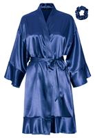 Satin-Luxury badjas satijn kort met ruffles - blauw