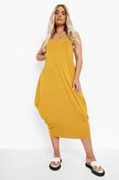 Boohoo Plus Racer Back Ruched Midaxi Dress, Mustard