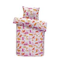 Comfort dekbedovertrek Fenne panter - wit/roze - 140x200 cm