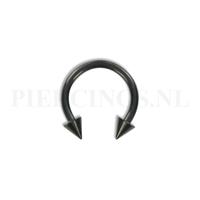 Piercings.nl Circulair barbell zwart 1.6 mm spikes 12 mm