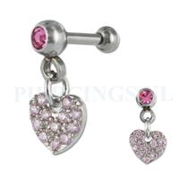 Piercings.nl Helix hangend hart kristal roze