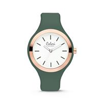 Colori Horloge Macaron staal/siliconen goudkleurig-groen 44 mm 5-COL504