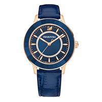 Swarovski Octea Lux Watch, Leather strap, Blue, Rose-gold tone PVD