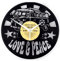 fiftiesstore Vinyl Klok Love And Peace Bus - Gemaakt Van Een Gerecyclede Plaat - GELIMITEERDE OPLAGE