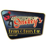Fiftiesstore Smokey's Brews & Blues Bar Zwaar Metalen Bord - 75 x 50 cm