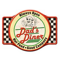 Fiftiesstore Dad's Diner Always Open, Hot Food, Good Company Zwaar Metalen Bord - 58 x 44 cm
