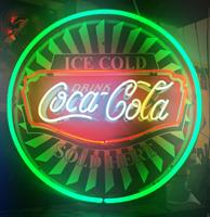 Fiftiesstore Coca-Cola Sold Here Neon Met Achterplaat 60 x 60 cm