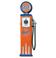 Fiftiesstore Gulf 8 Ball Elektrische Benzinepomp Met Voet - Oranje & Blauw - Reproductie