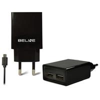 Beline Universele Dual-Port Oplader & MicroUSB Kabel - Zwart