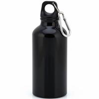 Bellatio Design Aluminium waterfles/drinkfles zwart met schroefdop en karabijnhaak 400 ml -