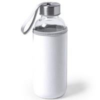 Bellatio Design Glazen waterfles/drinkfles met witte softshell bescherm hoes 420 ml -