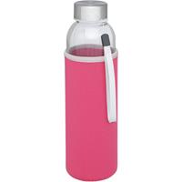 Merkloos Glazen waterfles/drinkfles met roze softshell bescherm hoes 500 ml -