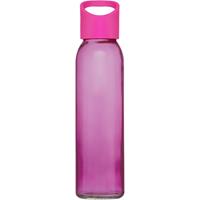 Merkloos Glazen waterfles/drinkfles transparant roze met schroefdop met handvat 500 ml -