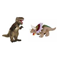 Setje van 2x knuffel dinosaurussen T-rex en Triceratops -