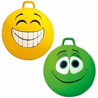 Summertime 2x stuks speelgoed Skippyballen met funny faces gezicht geel en groen 65 cm -
