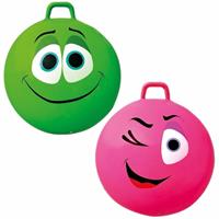 Summertime 2x stuks speelgoed Skippyballen met funny faces gezicht groen en roze 65 cm -