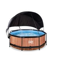 EXIT Wood opzetzwembad met schaduwdoek en filterpomp bruin ø244x76cm