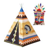 Merkloos Speelgoed indianen wigwam tipi tent 130 cm inclusief indianentooi -