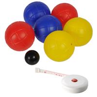 Merkloos Jeu de boules set met 6 ballen + compact meetlint/rolmaat 1,5 meter - Complete kaatsbal/petanque set - Actief buitenspeelgoed voor kinderen
