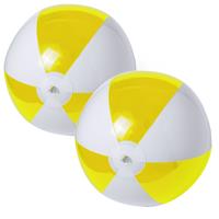 Trendoz 2x stuks opblaasbare strandballen plastic geel/wit 28 cm -