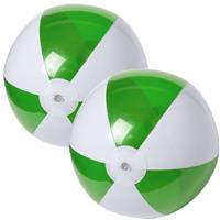 Trendoz 2x stuks opblaasbare strandballen plastic groen/wit 28 cm -